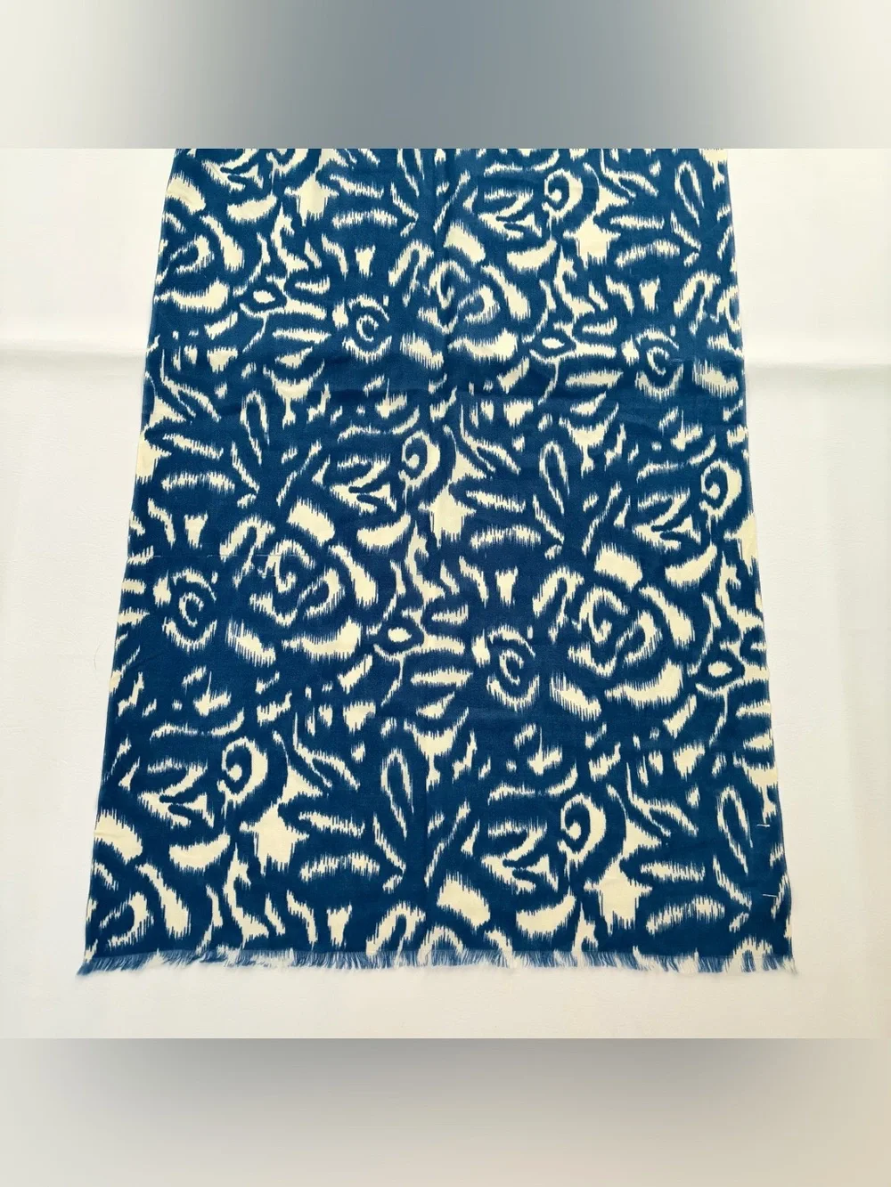Boden Wool Scarf Wrap Shawl Indigo Blue Size 72 in x 22 in Abstract Design New